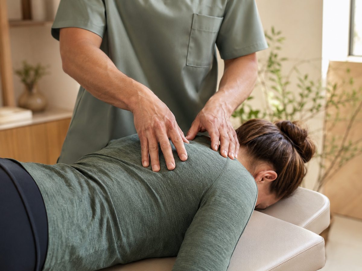 Fisioterapeuta tratando una contractura muscular en la espalda de una paciente en Zaragoza